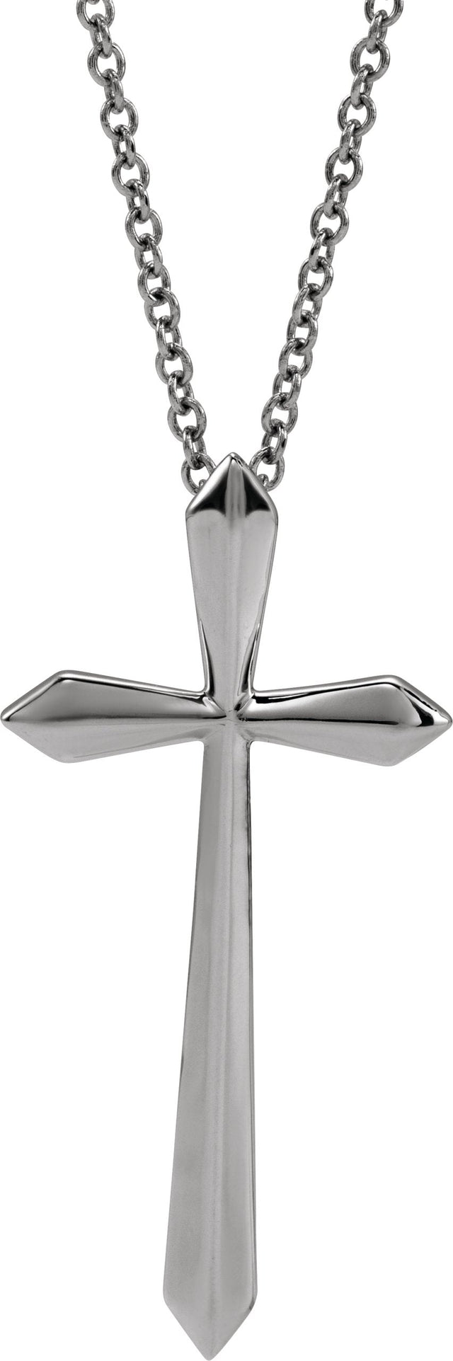 14K Gold Elongated Cross Necklace or Pendant - White Gold
