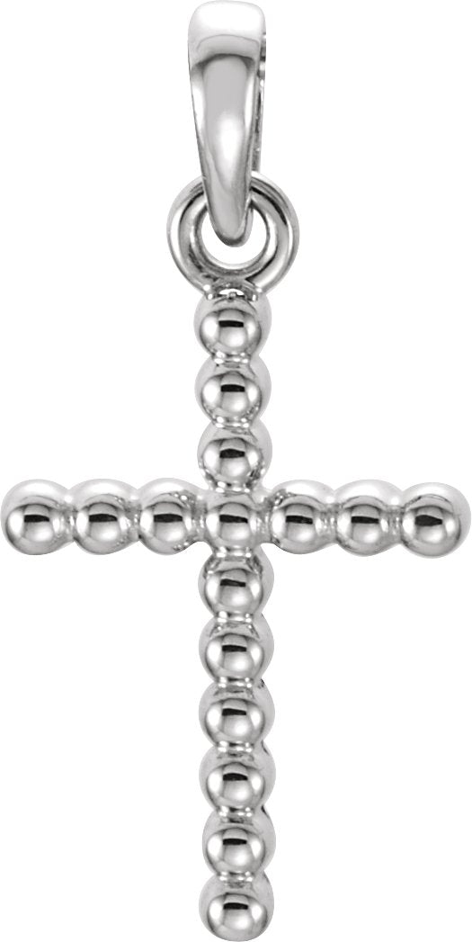14K Gold Beaded Cross Necklace or Pendant - White Gold