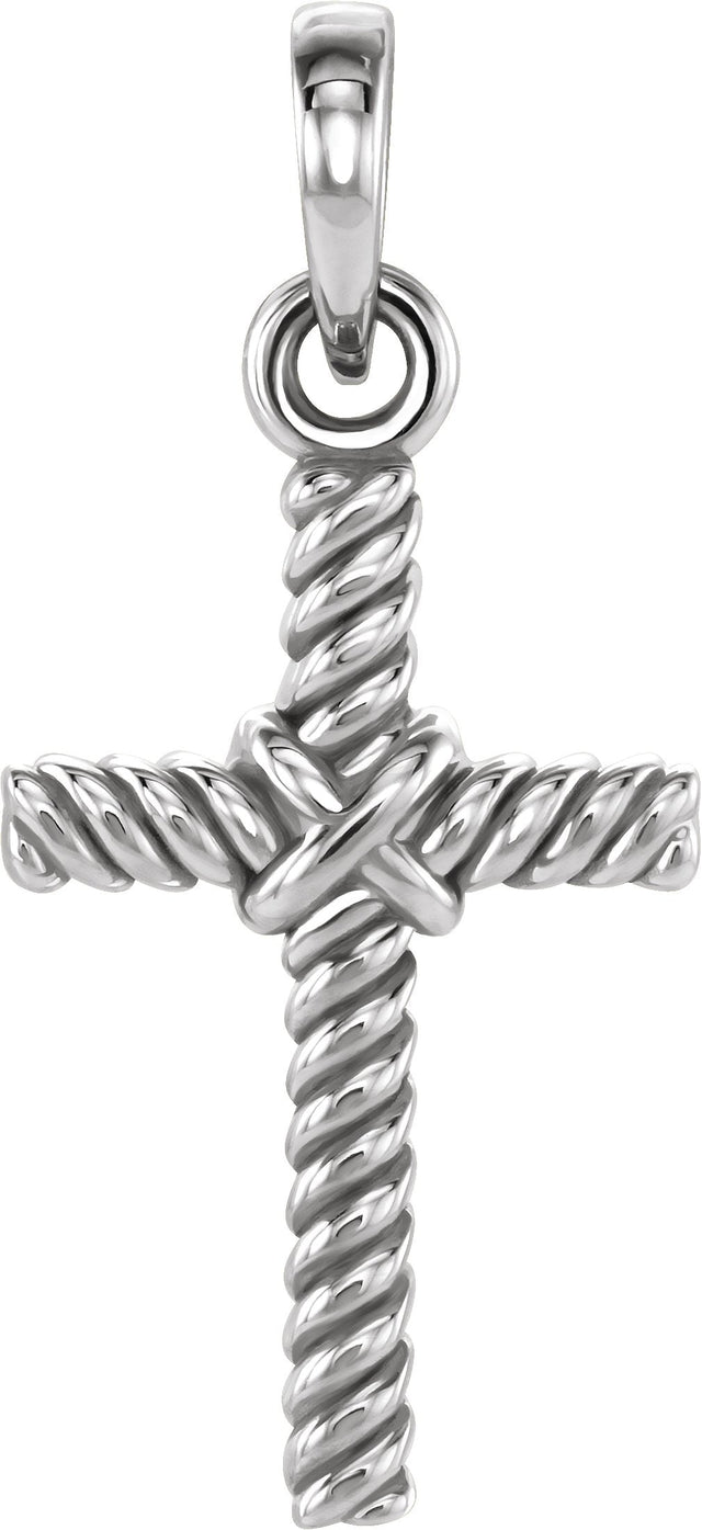 14K Gold Rope Cross Pendant - White Gold