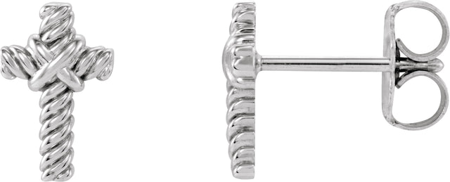 14K Gold Rope Cross Earrings - White Gold
