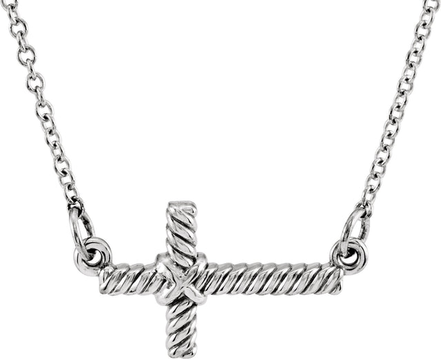 14K Gold Rope Sideways Cross Necklace - White Gold
