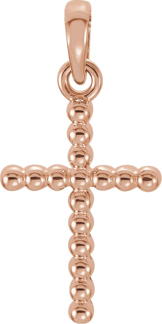 14K Gold Beaded Cross Necklace or Pendant - Rose Gold