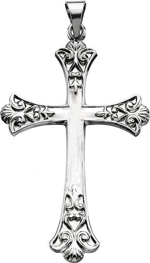 14K Gold Cross Pendant – 38x26mm - White Gold