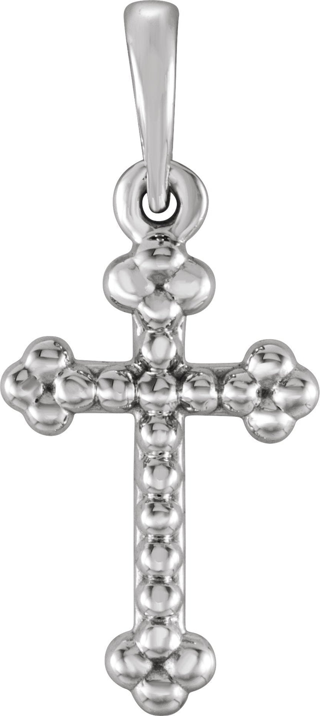 14K Gold Beaded Cross Pendant – 19.2x8.9mm - White Gold
