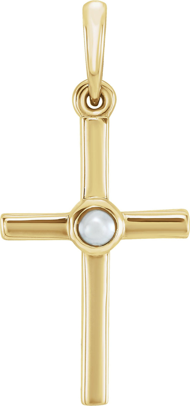 14K Gold Cultured White Freshwater Pearl Pearl Cross Pendant - Yellow Gold