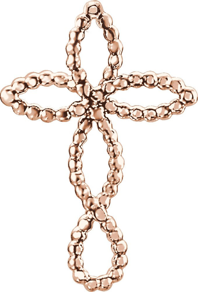 14K Gold Beaded Cross Pendant – 21.1x14.2mm - Rose Gold