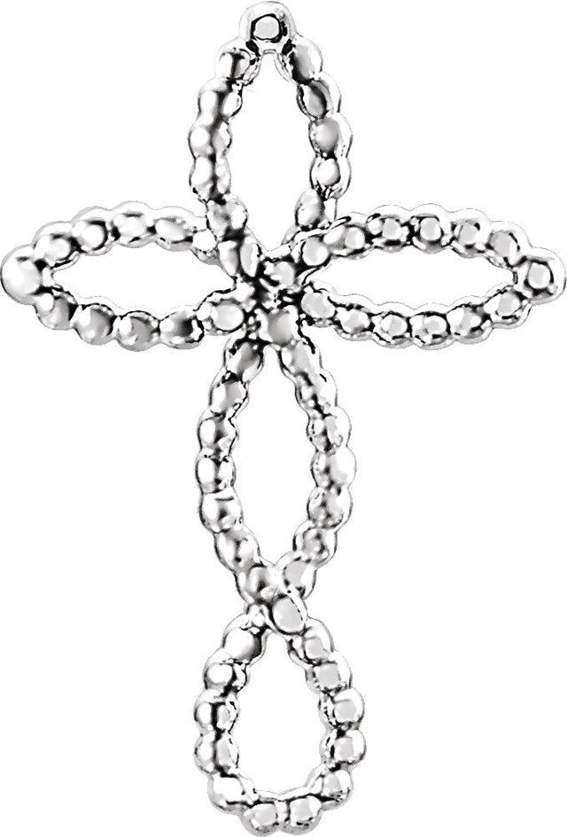 14K Gold Beaded Cross Pendant – 21.1x14.2mm - White Gold
