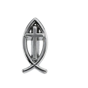 14K Gold Ichthus with Cross Lapel Pin - White Gold