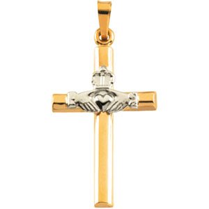 14K Gold Hollow Claddagh Cross Pendant