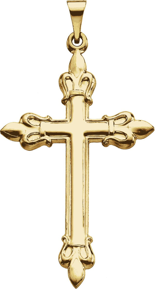 14K Gold Fleur-de-Lis Cross Pendant - Yellow Gold