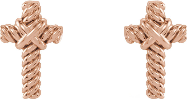 14K Gold Rope Cross Earrings - Rose Gold - view 2