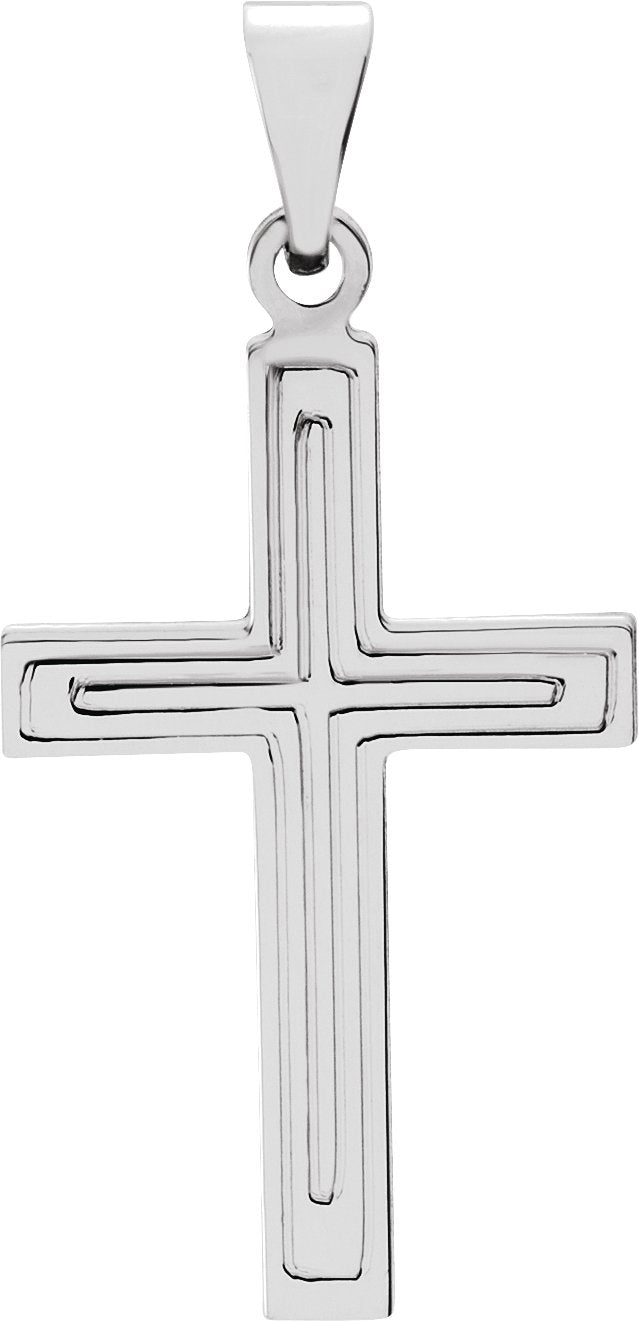 14K Gold Grooved Cross Pendant – 25.9x12mm - White Gold
