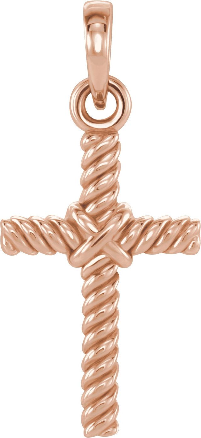 14K Gold Rope Cross Pendant - Rose Gold