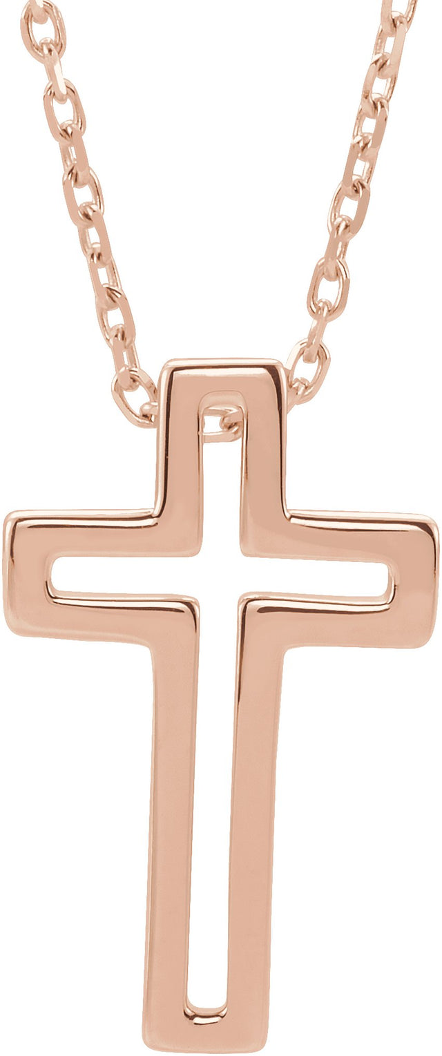 14K Gold Open Cross Necklace - Rose Gold