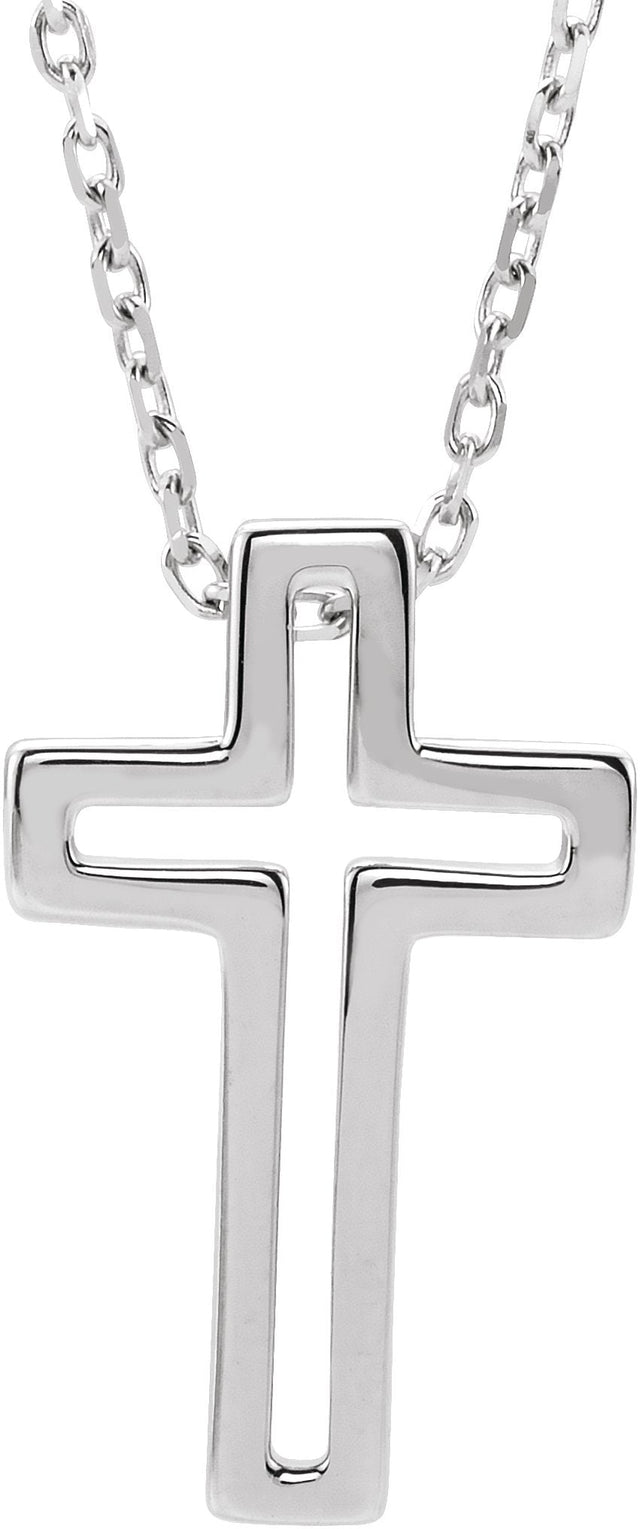 14K Gold Open Cross Necklace - White Gold