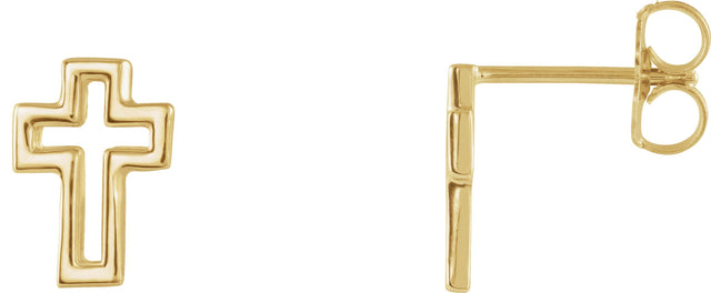 14K Gold Open Cross Earrings - Yellow Gold