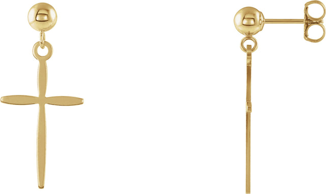 14K Gold Cross Earrings – 17x11mm
