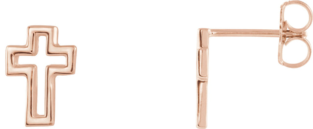 14K Gold Open Cross Earrings - Rose Gold