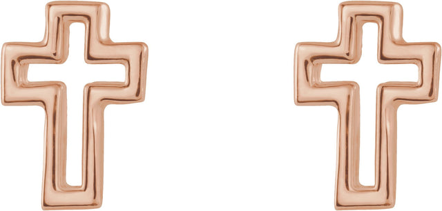14K Gold Open Cross Earrings - Rose Gold - view 2