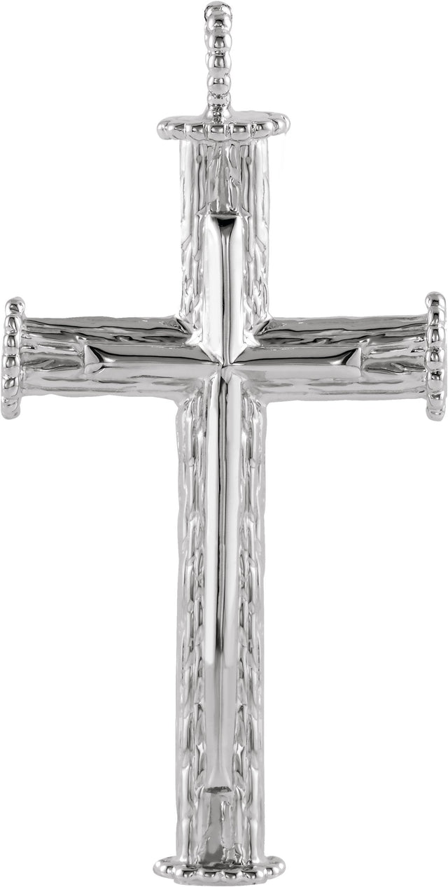 14K Gold Tree Bark Cross Pendant - White Gold