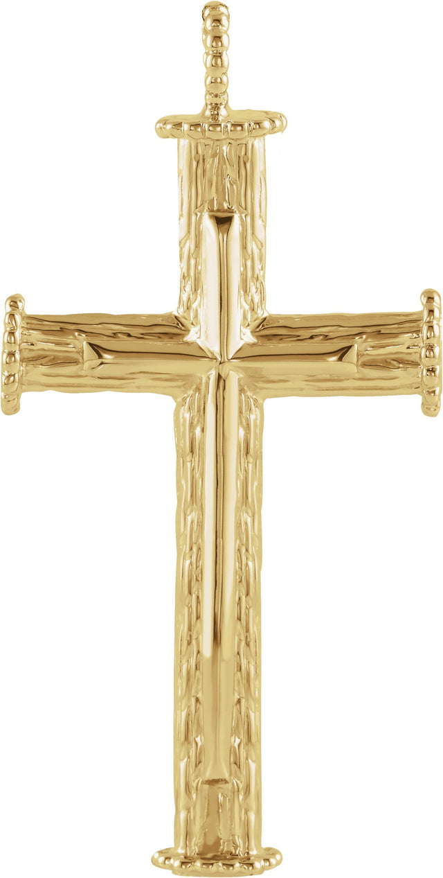 14K Gold Tree Bark Cross Pendant - Yellow Gold