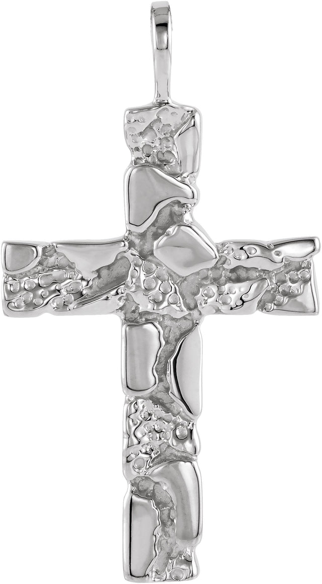 14K Gold Nugget Cross Pendant - White Gold