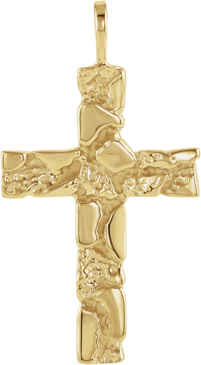 14K Gold Nugget Cross Pendant - Yellow Gold