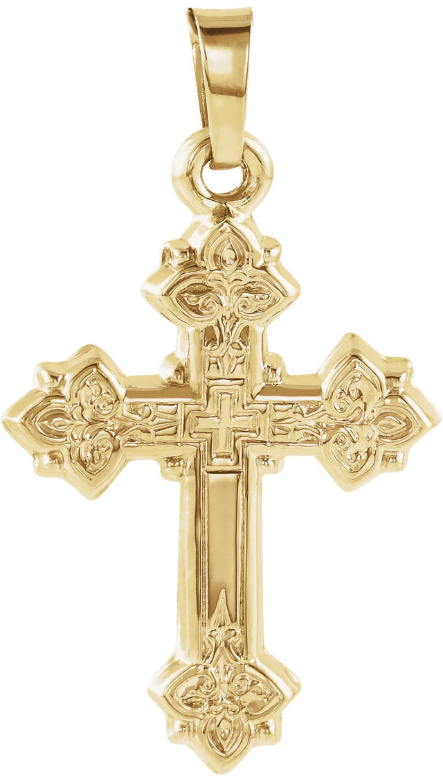 14K Gold Hollow Cross Pendant – 20x16mm