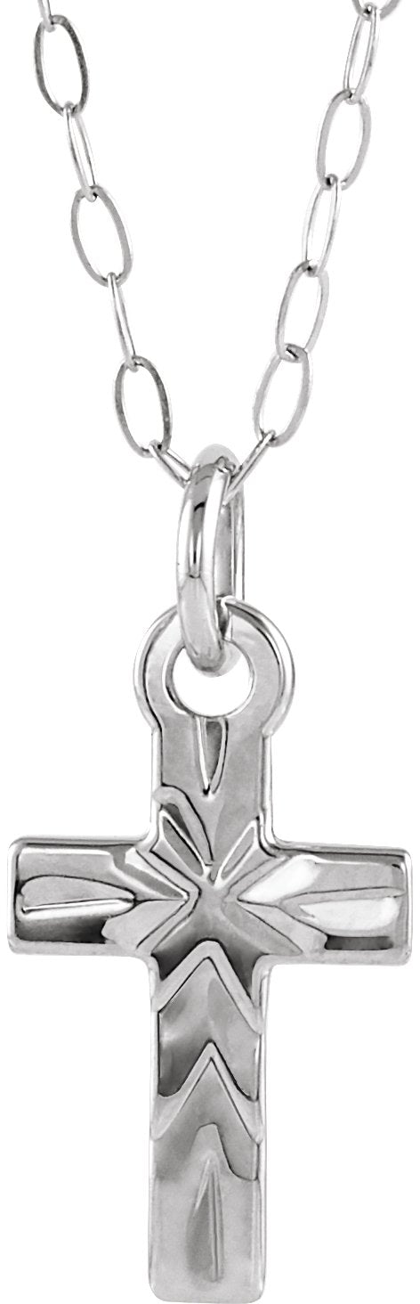 14K Gold Youth Cross Necklace – 9.5x6.5mm - White Gold