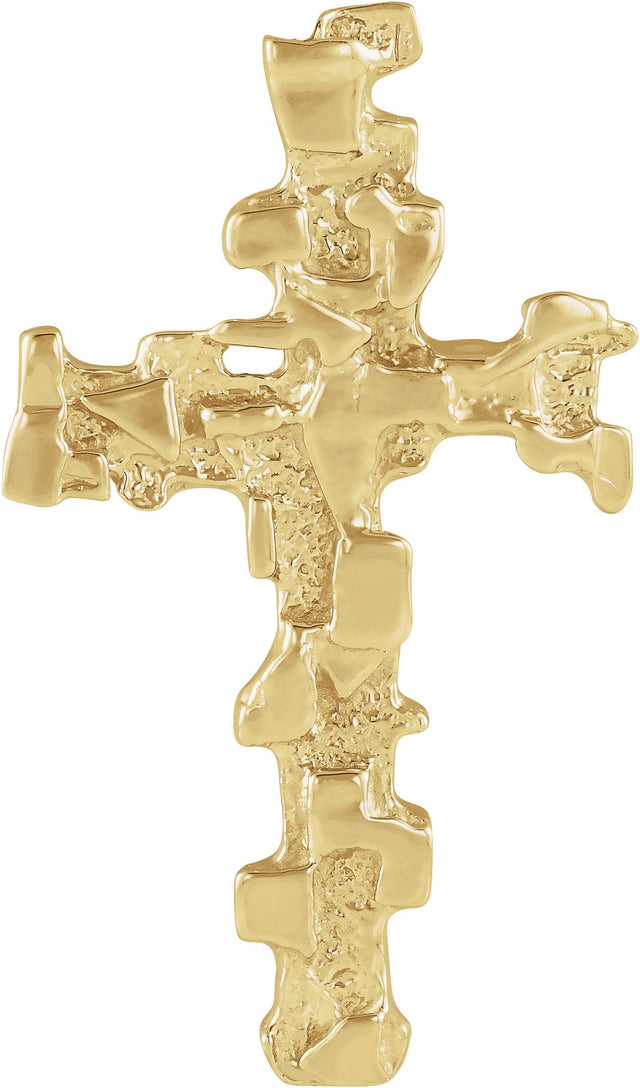 18K Gold Nugget Cross Pendant – 38x22mm