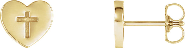 14K Gold Heart & Cross Earrings II - Yellow Gold