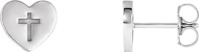 Platinum Heart & Cross Earrings