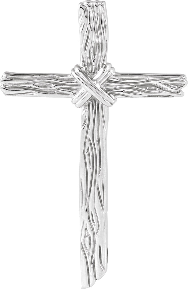14K Gold Woodgrain Cross Pendant - White Gold