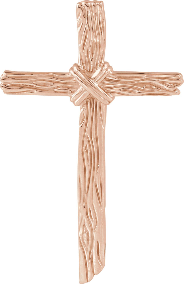 14K Gold Woodgrain Cross Pendant - Rose Gold