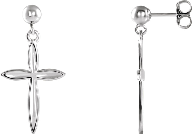 14K Gold Cross & Ball Earrings – 25.9x13.1mm - White Gold