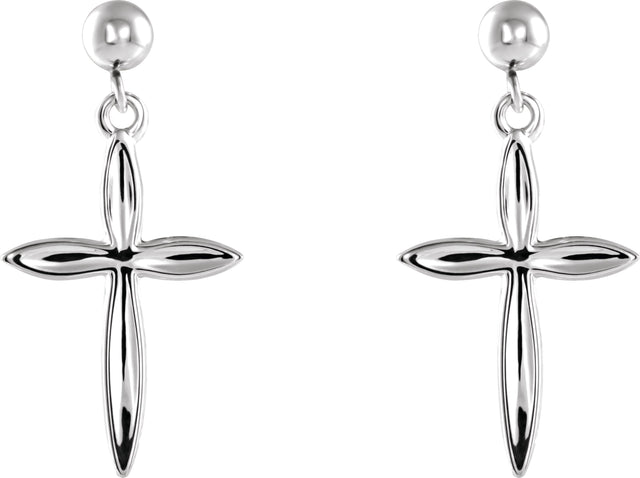 14K Gold Cross & Ball Earrings – 25.9x13.1mm - White Gold - view 2