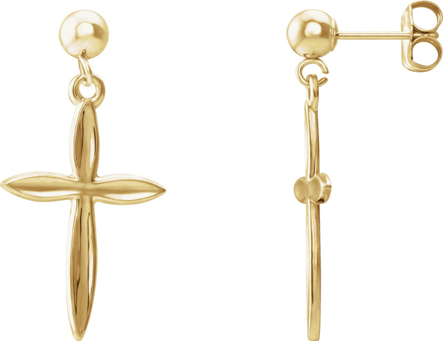 14K Gold Cross & Ball Earrings – 25.9x13.1mm - Yellow Gold