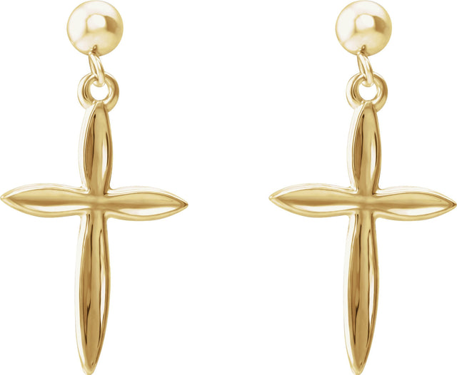 14K Gold Cross & Ball Earrings – 25.9x13.1mm - Yellow Gold - view 2