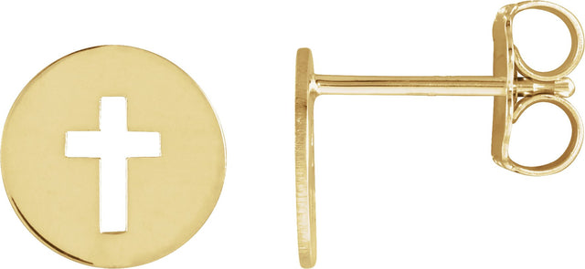 14K Gold Pierced Cross Earrings - Yellow Gold