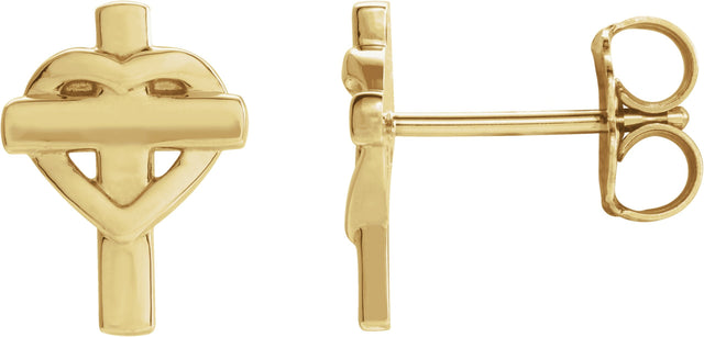 14K Gold Heart & Cross Earrings – 10.2x7.5mm - Yellow Gold