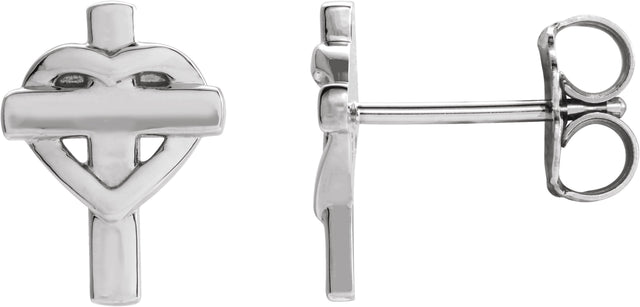 14K Gold Heart & Cross Earrings – 10.2x7.5mm - White Gold