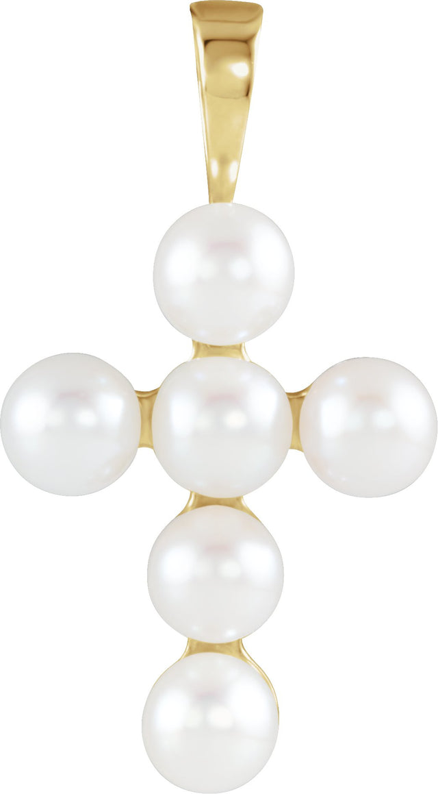 14K Gold Cultured White Freshwater Pearl Pearl Cross Necklace or Pendant - Yellow Gold