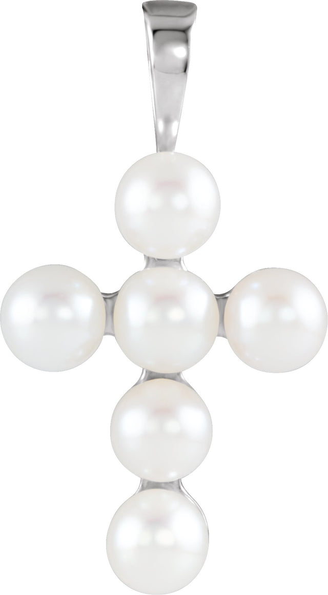 14K Gold Cultured White Freshwater Pearl Pearl Cross Necklace or Pendant - White Gold