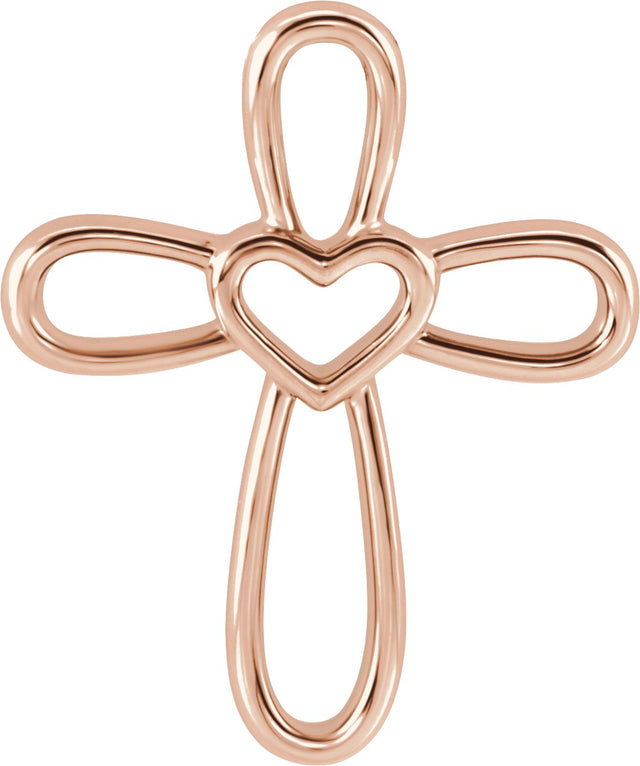 14K Gold Cross with Heart Necklace or Pendant - Rose Gold