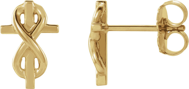 14K Gold Infinity-Inspired Cross Earrings - Yellow Gold
