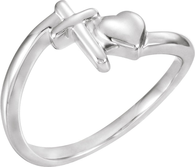 14K Gold Cross & Heart Chastity Ring - White Gold