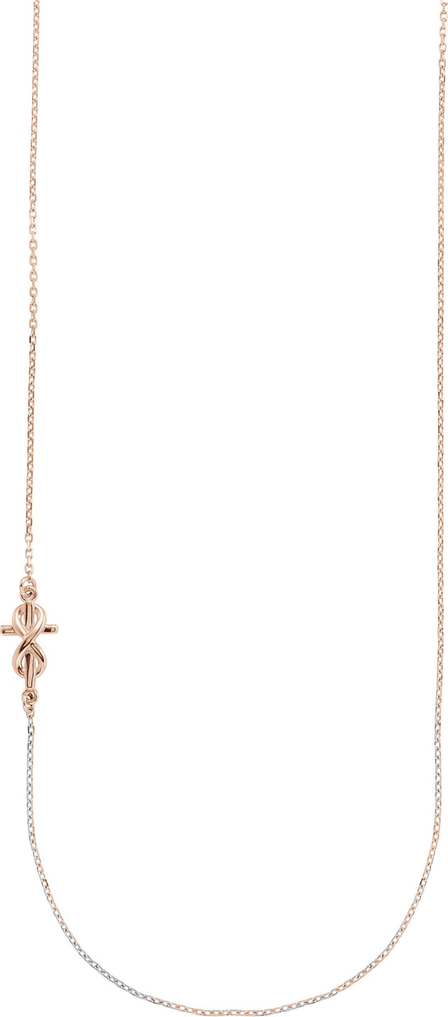 14K Gold Infinity-Inspired Off-Center Sideways Cross Necklace - Rose Gold