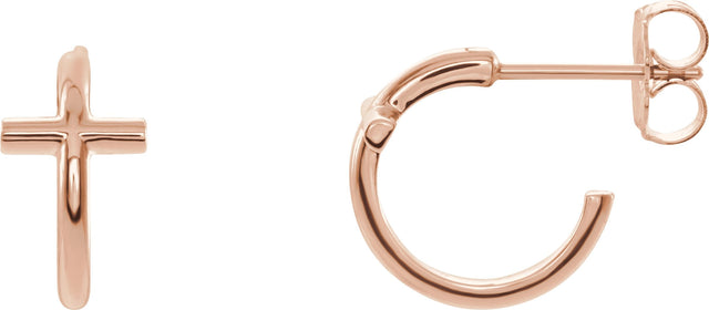 14K Gold Cross Hoop Earrings - Rose Gold