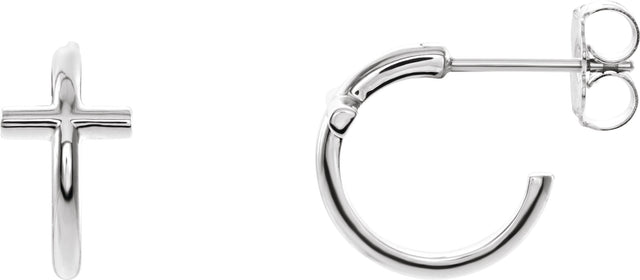 14K Gold Cross Hoop Earrings - White Gold
