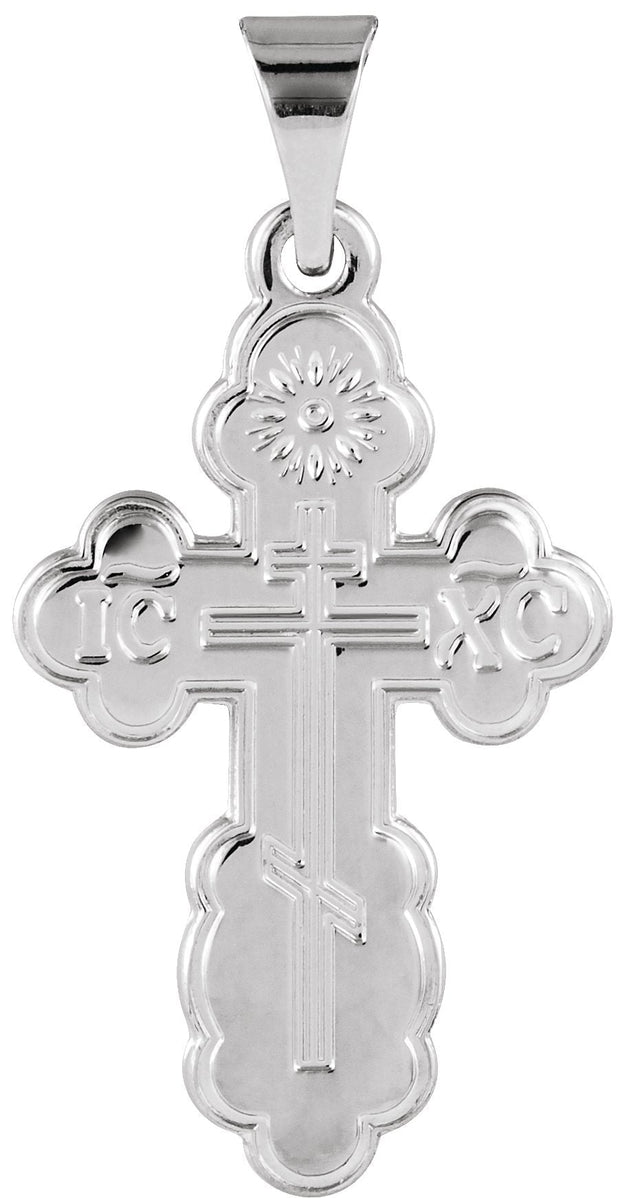 14K Gold St. Olga Orthodox Cross Pendant - White Gold